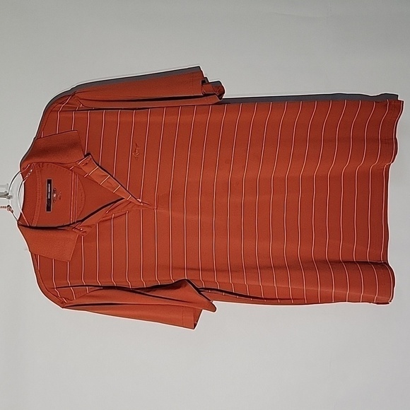 Greg Norman Men's Burnt Orange Front Striped Golf Polo, Size Large - Picture 1 of 5